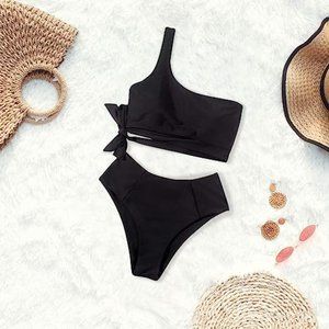 Women's On Shoulder High Waisted Bikini Tie High Cut Two Piece Swimsuit